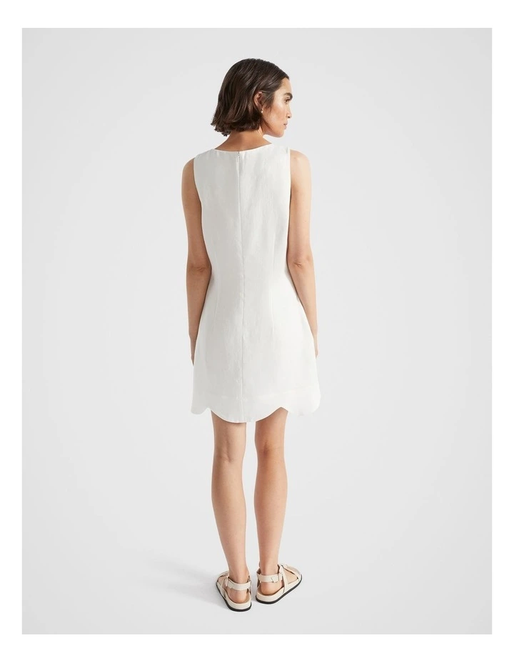 Linen Shift Mini Dress in Cloud Cream image 3