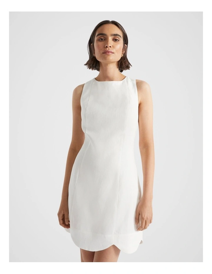 Linen Shift Mini Dress in Cloud Cream image 4