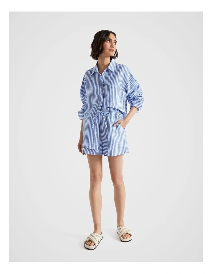 Linen Paperbag Short in Deep Ocean Stripe image 1
