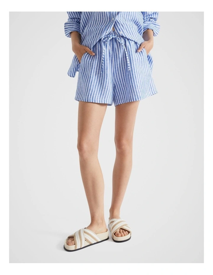 Linen Paperbag Short in Deep Ocean Stripe image 2