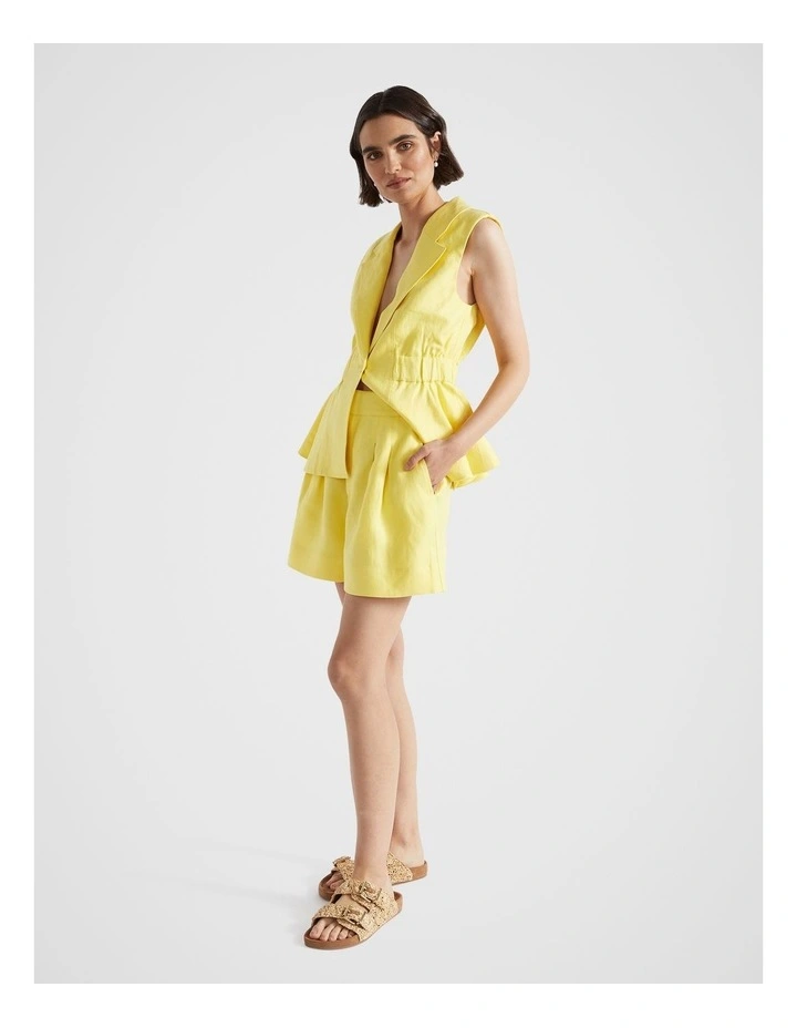 Linen Mid Length Short in Lemon Drop image 1