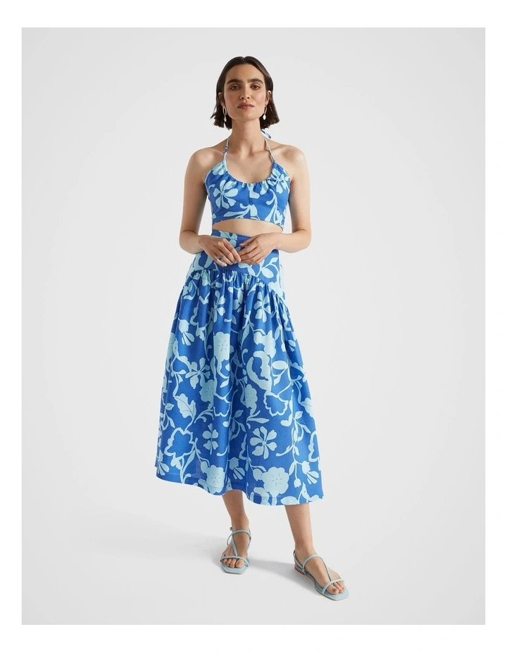 Linen Floral Halter Crop Top in Deep Ocean Floral image 1