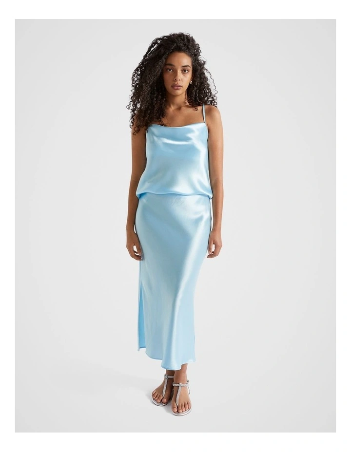 Satin Cowl Neck Camisole Top in Shimmer Blue image 2