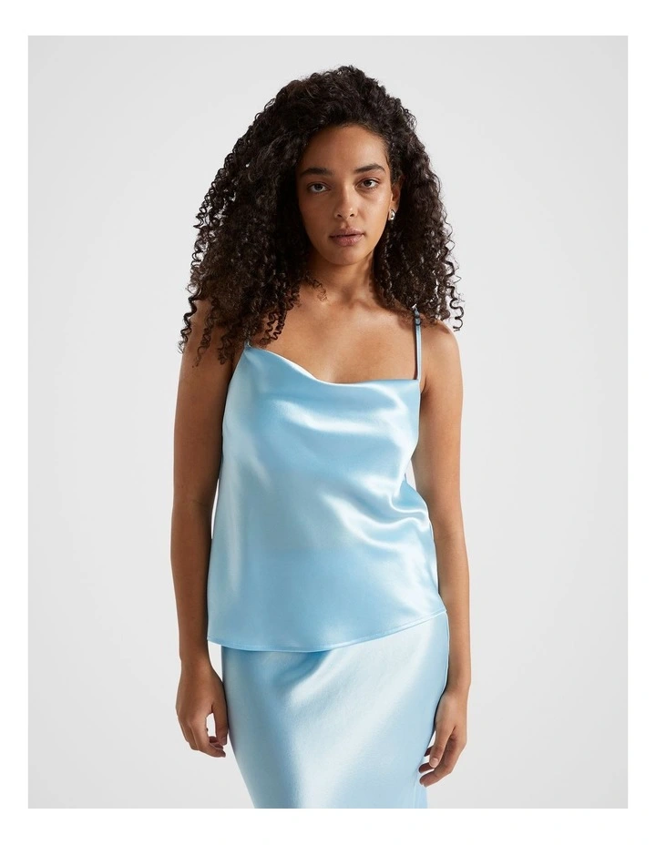 Satin Cowl Neck Camisole Top in Shimmer Blue image 3