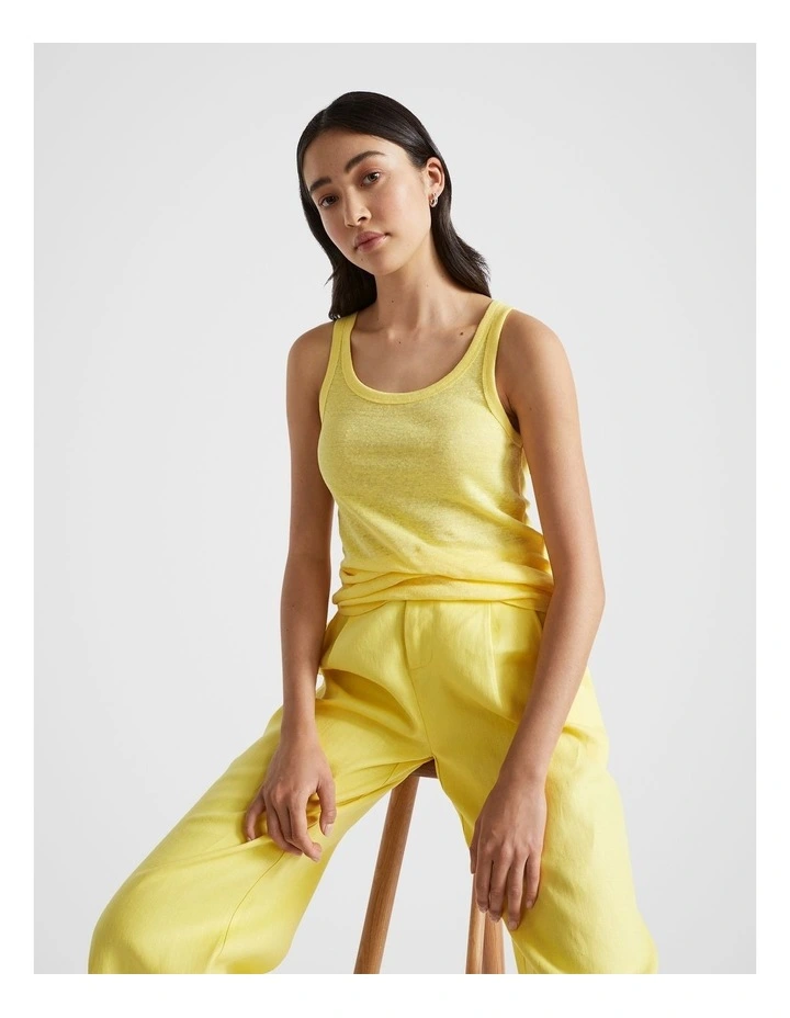 Linen Rib Tank Top in Lemon Drop image 1
