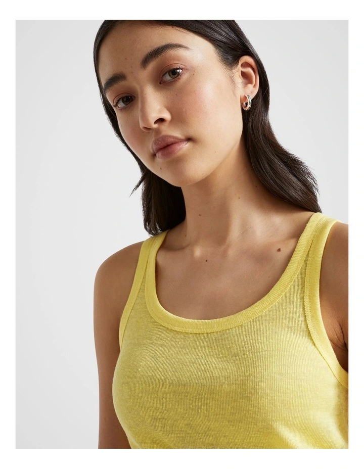 Linen Rib Tank Top in Lemon Drop image 2