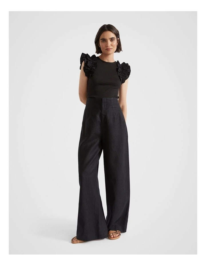 Ruffle Detail Tee in Black image 1