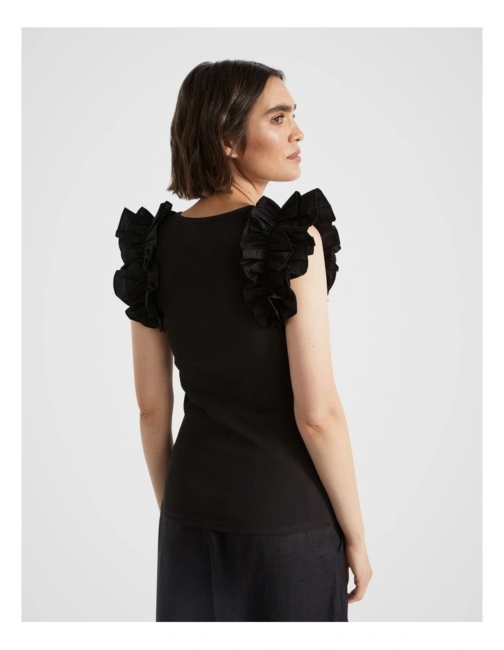 Ruffle Detail Tee in Black image 2