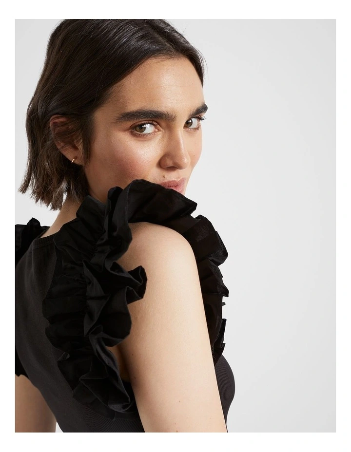Seed Heritage Ruffle Detail Tee in Black | MYER