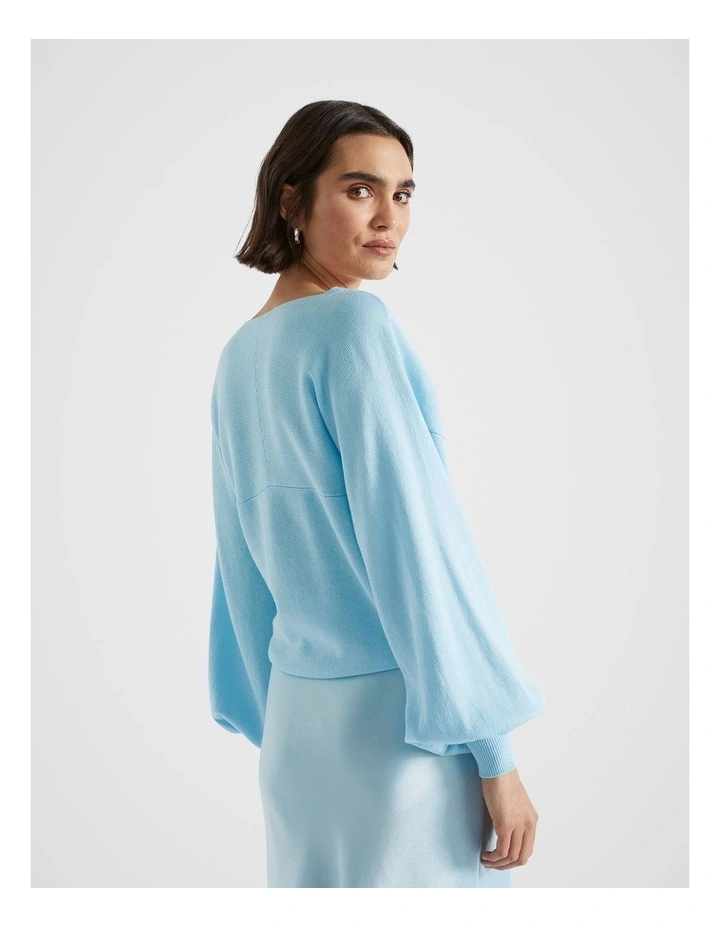 Seed Heritage Cotton Wrap Front Knit Top in Shimmer Blue | MYER