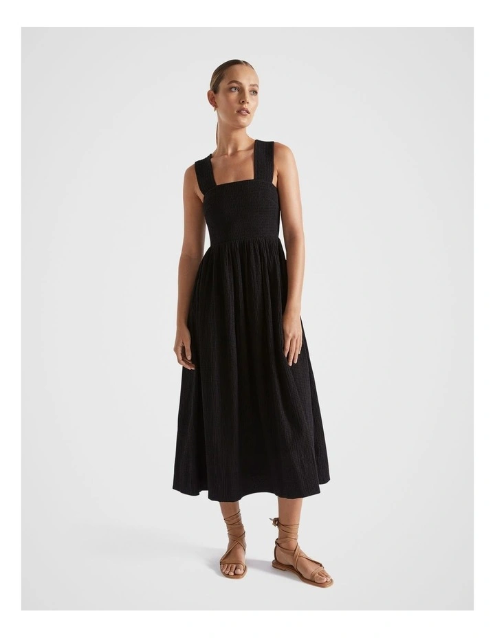 Seed Heritage Textured Cotton Midi Dress in Black | MYER