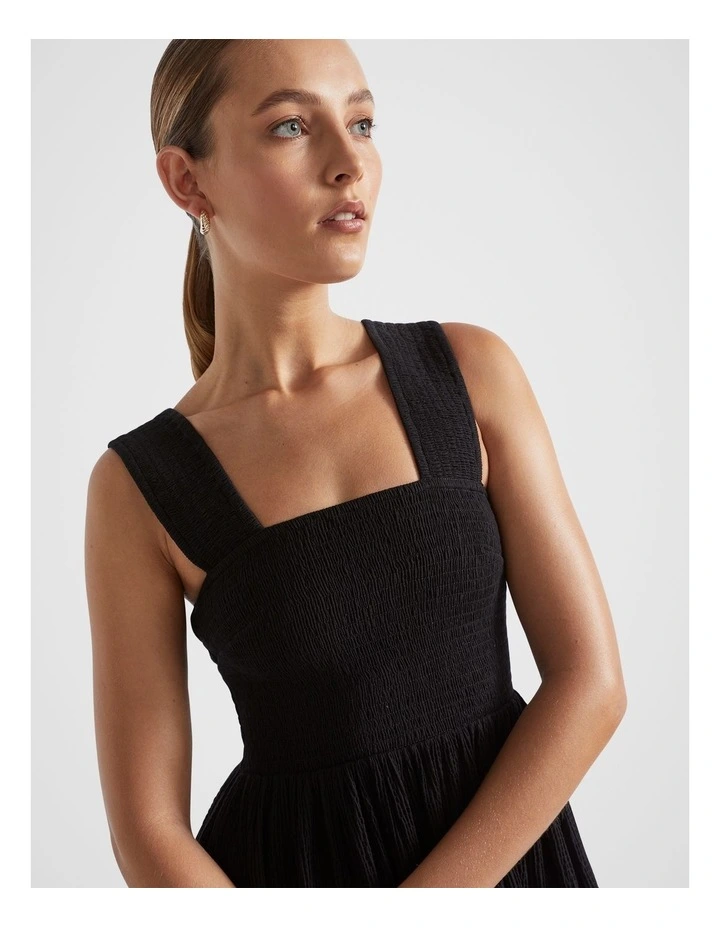 Seed Heritage Textured Cotton Midi Dress in Black | MYER