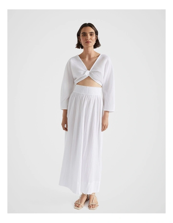Textured Cotton Skirt in Whisper White image 1