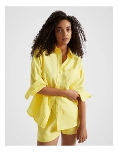 Core Linen Boyfriend Shirt in Lemon Drop