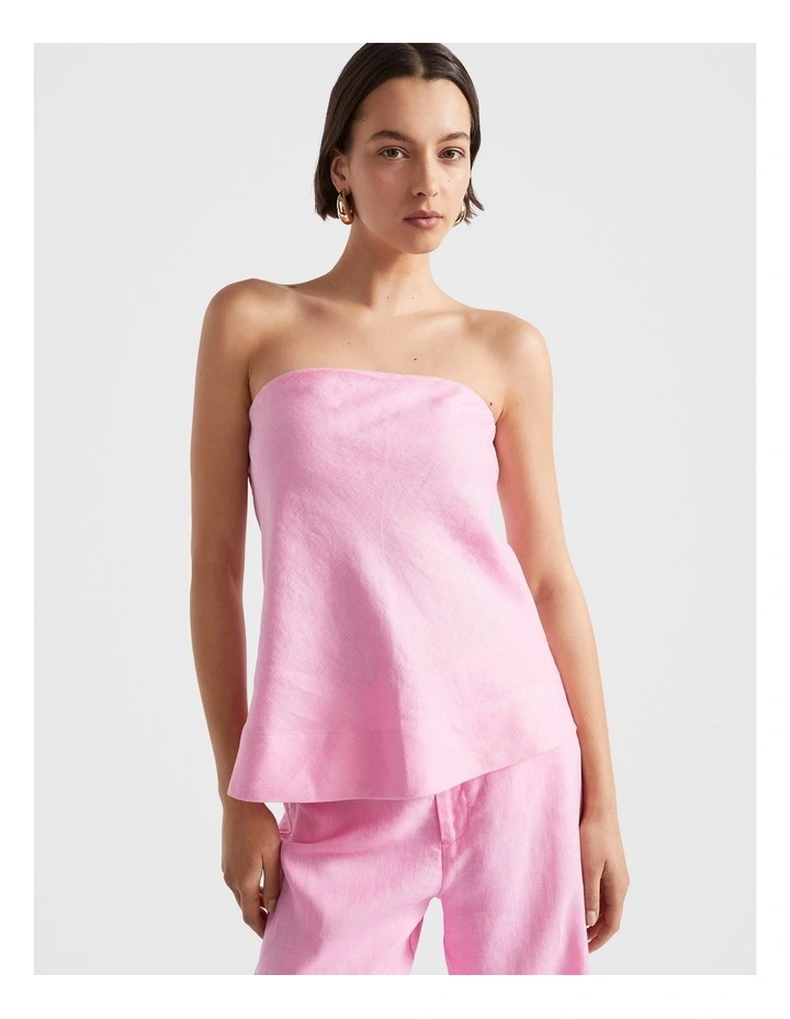 Core Linen Strapless Top in Pink image 1