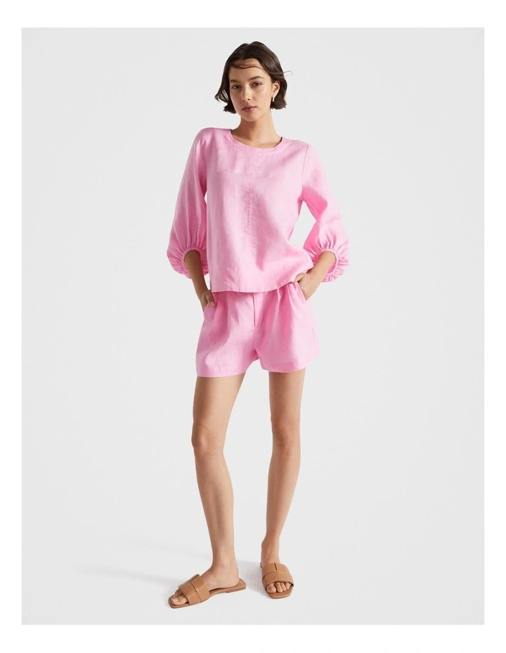Linen Pleat Front Shorts in Pink image 1