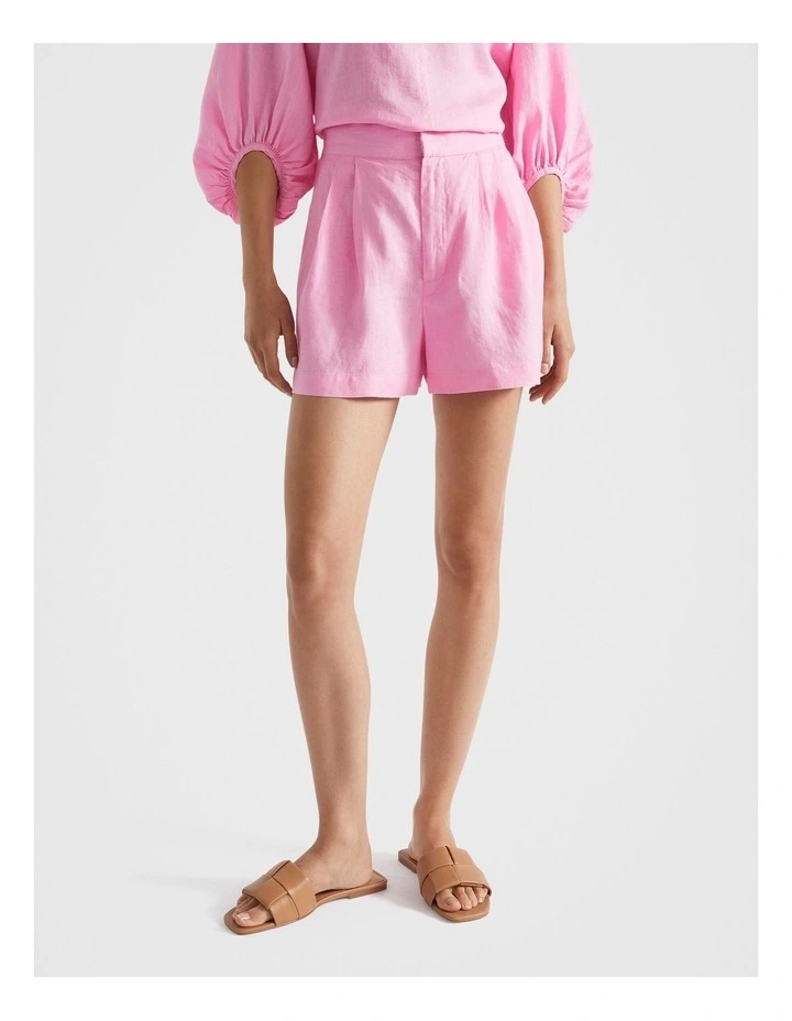 Linen Pleat Front Shorts in Pink image 2