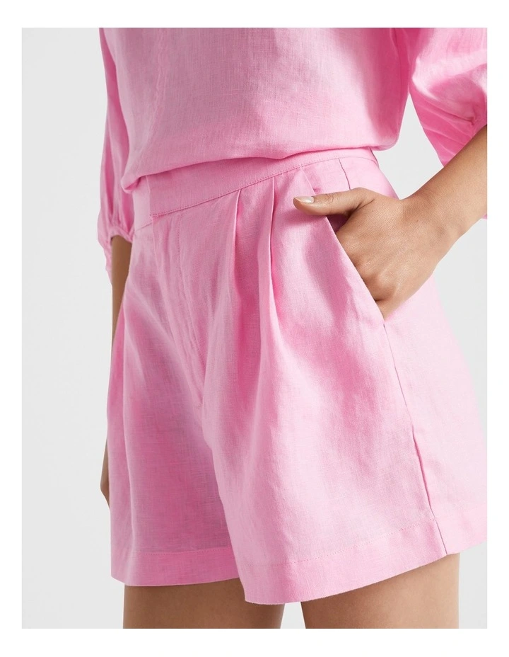 Linen Pleat Front Shorts in Pink image 3