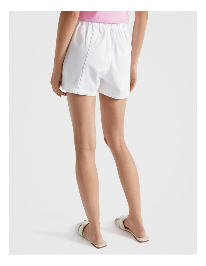 Denim Jogger Shorts in White image 2