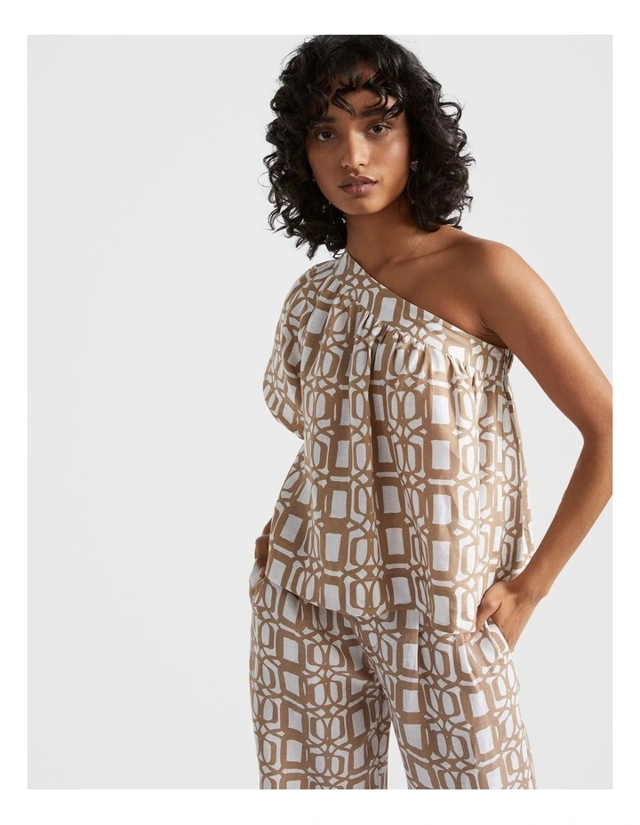 Linen Retro Top in Beige image 1