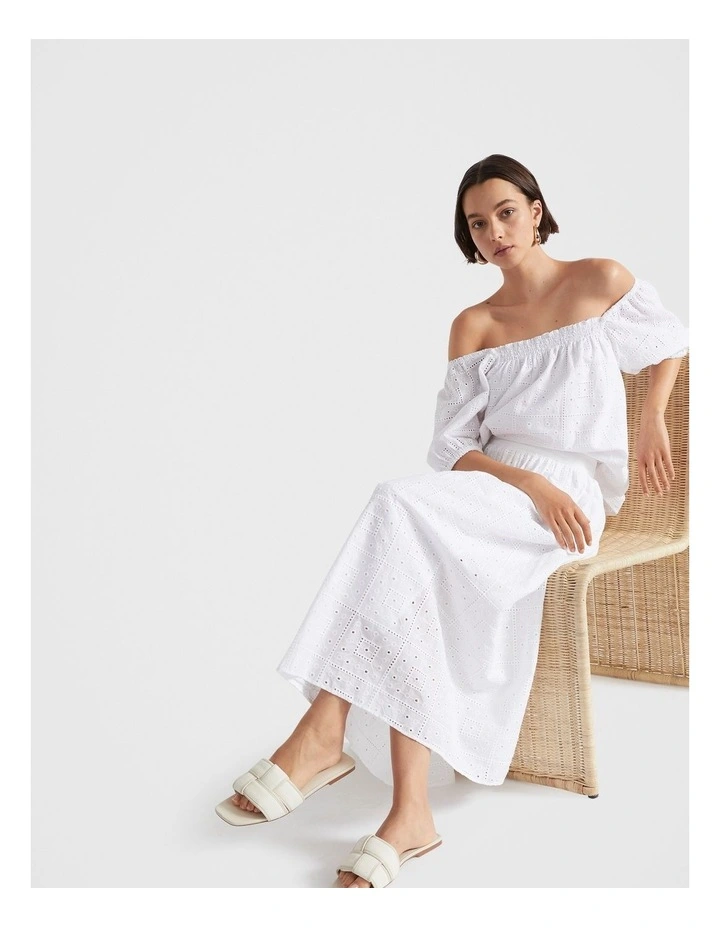 Broderie Square Neck Top in White image 1