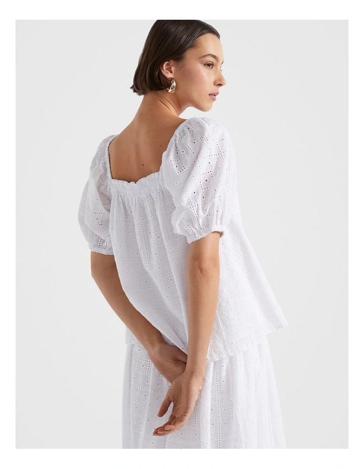 Broderie Square Neck Top in White image 3