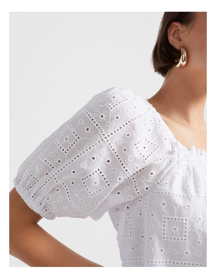 Broderie Square Neck Top in White image 4