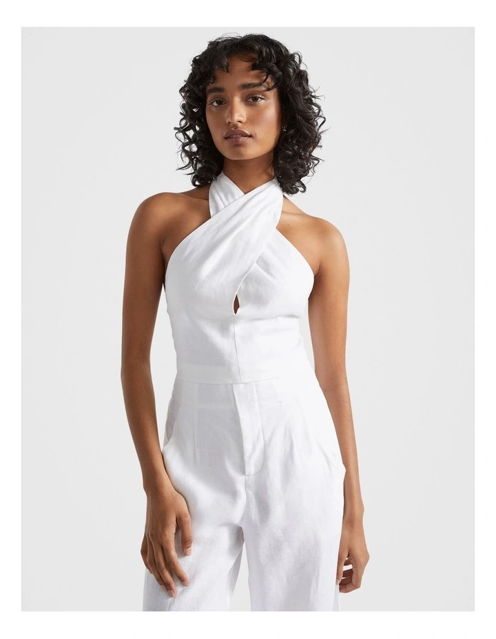 Linen Halter Top in White image 2