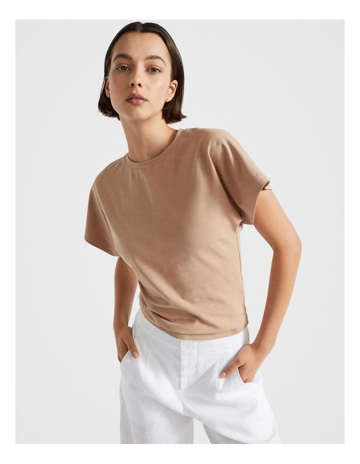 Waisted Jersey Tee in Beige image 2