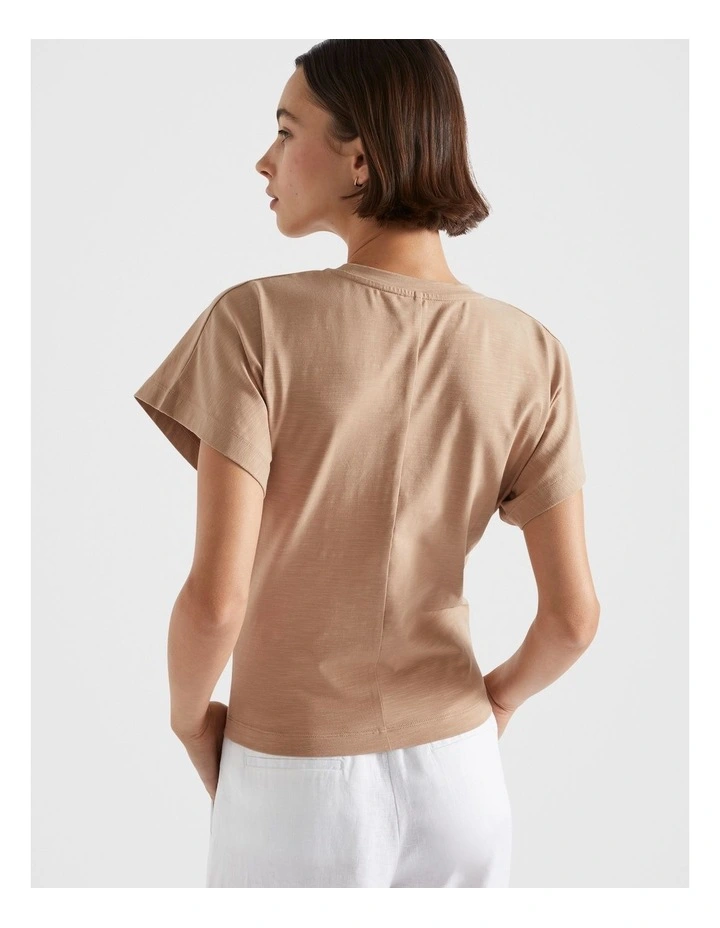 Waisted Jersey Tee in Beige image 3