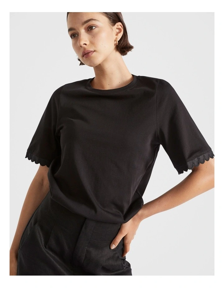 Scallop Trim Tee in Black image 2
