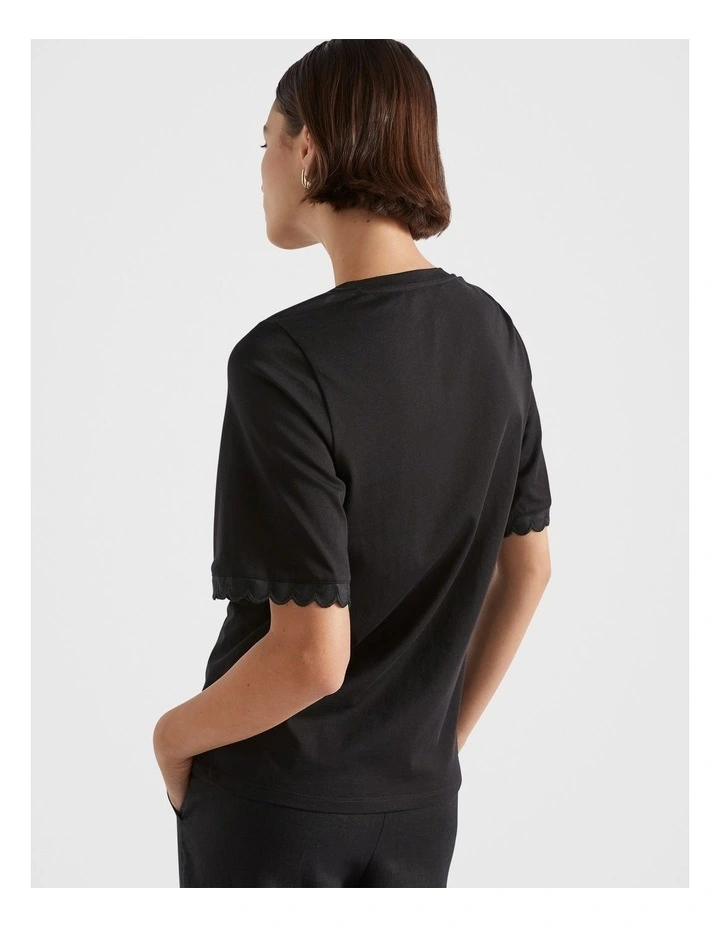Scallop Trim Tee in Black image 3