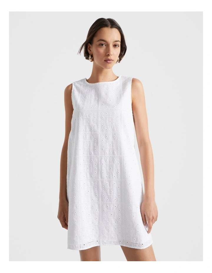 Broderie Mini Dress in White image 2