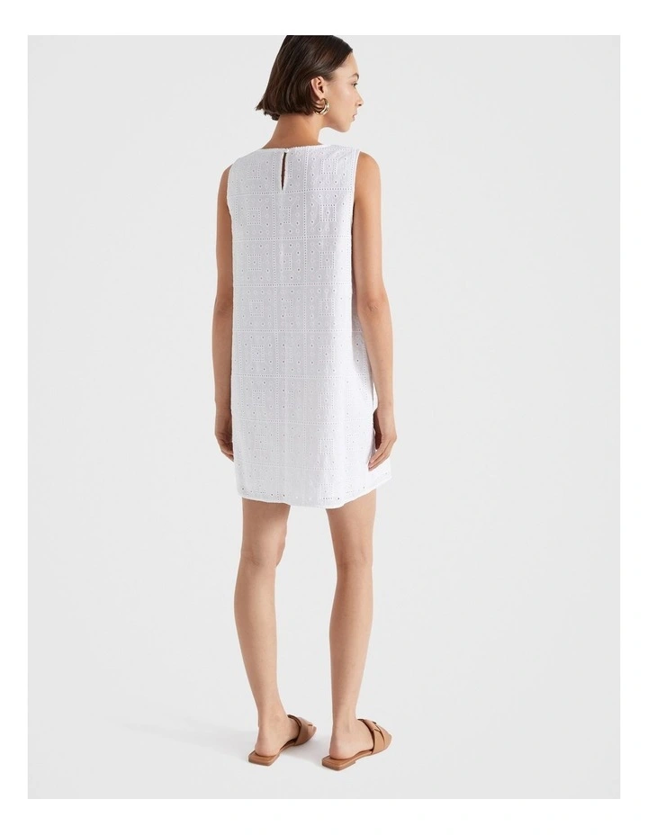 Broderie Mini Dress in White image 3