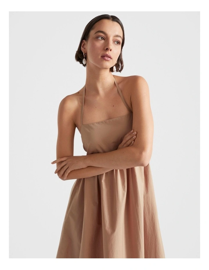 Cotton Halter Maxi Dress in Beige image 1
