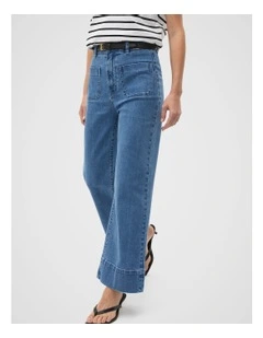 Core Wide Leg Pocket Jean in French Blue Denim