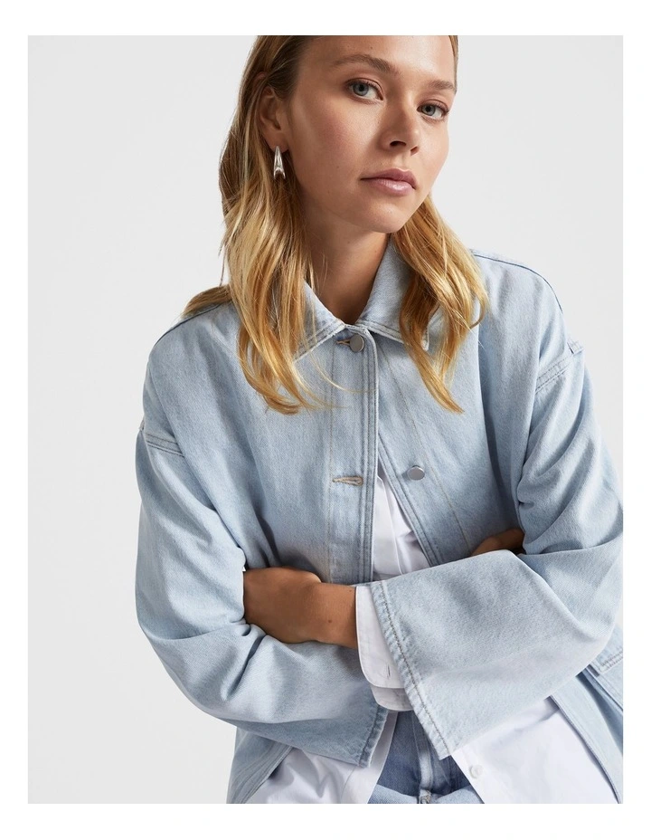 Boxy Shacket in Glacier Denim image 3