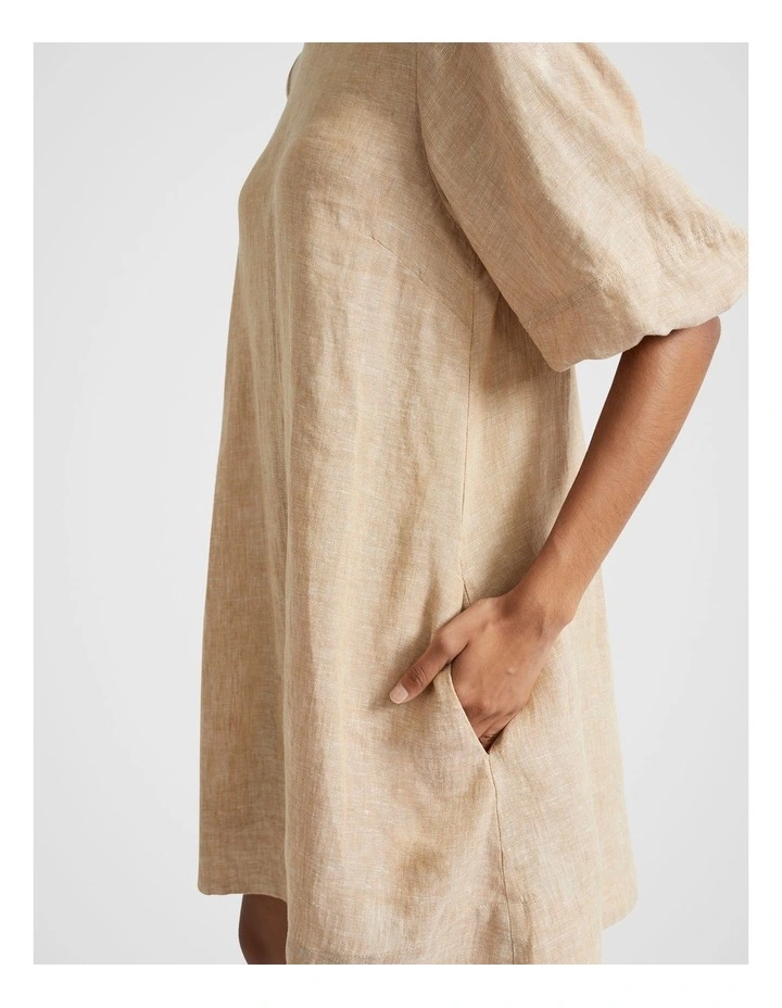 Core Linen Mini Dress in Champagne Beige Crossdye image 3