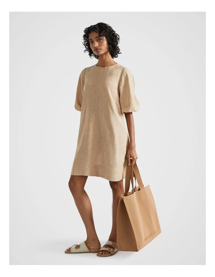 Core Linen Mini Dress in Champagne Beige Crossdye image 4