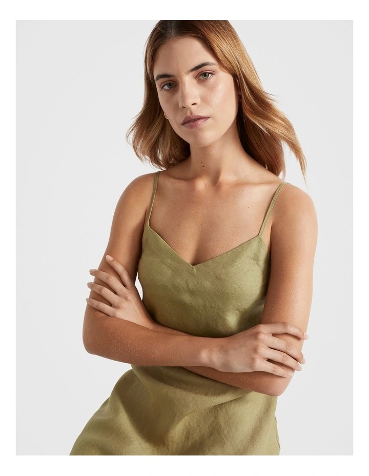 Core Linen Slip Maxi Dress in Pistachio image 4