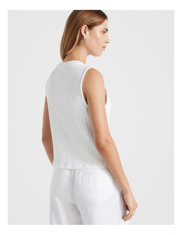 Ribbed Textured Shell Top in White image 2
