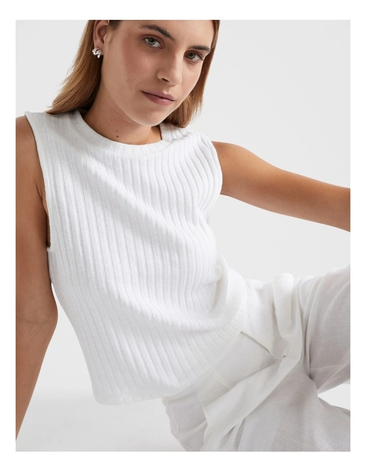 Ribbed Textured Shell Top in White image 3