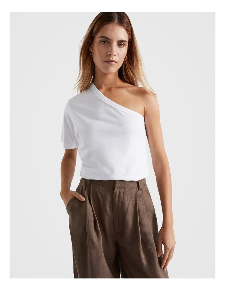 One Shoulder Boxy Tee in White image 2