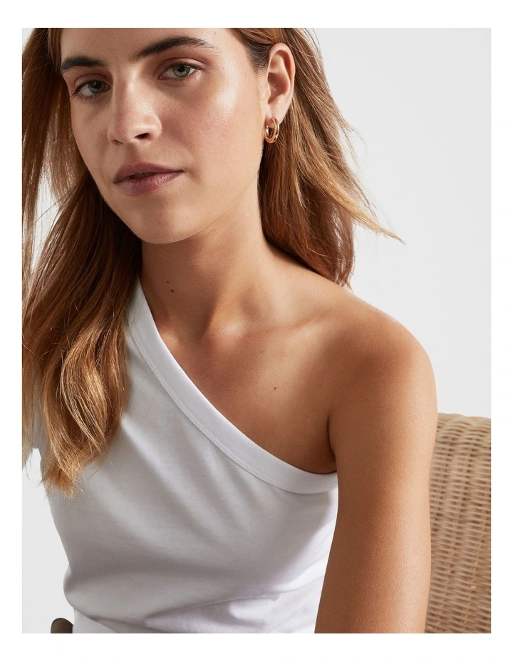 One Shoulder Boxy Tee in White image 4