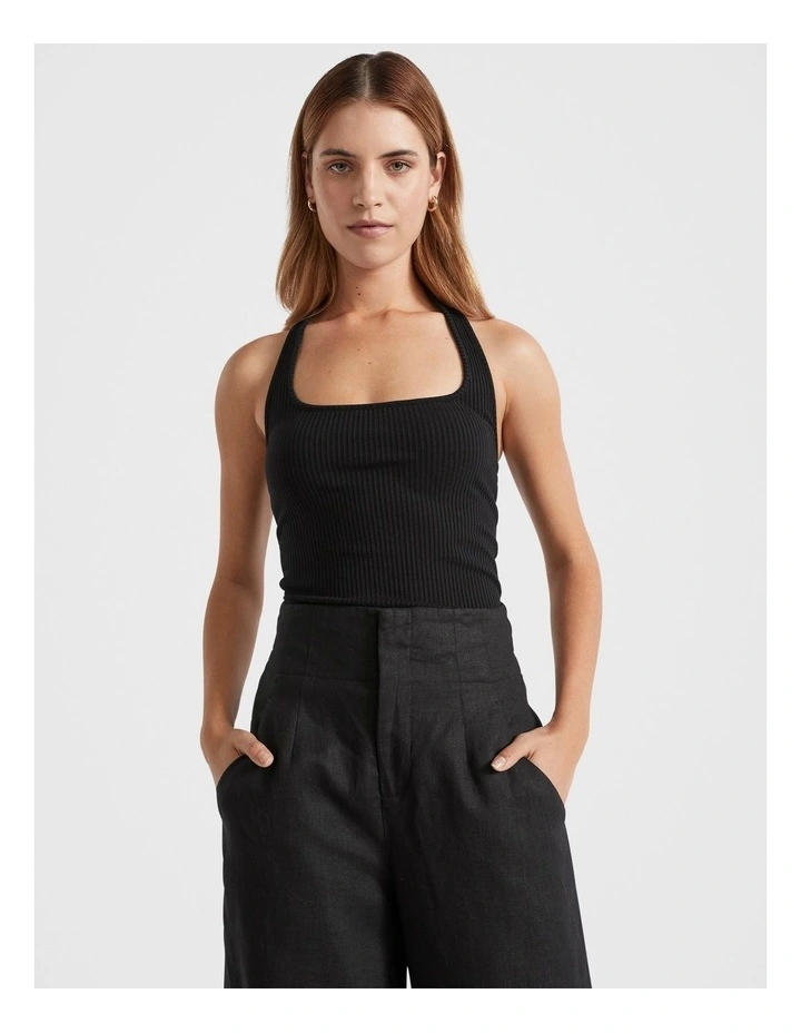 Halter Rib Tank in Black image 2