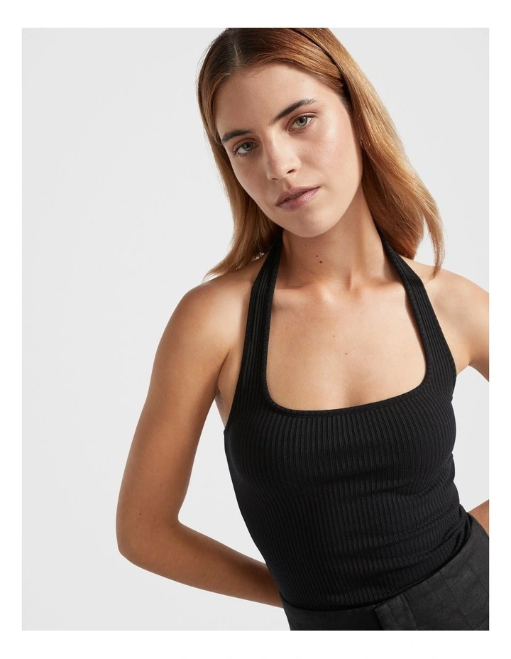 Halter Rib Tank in Black image 3
