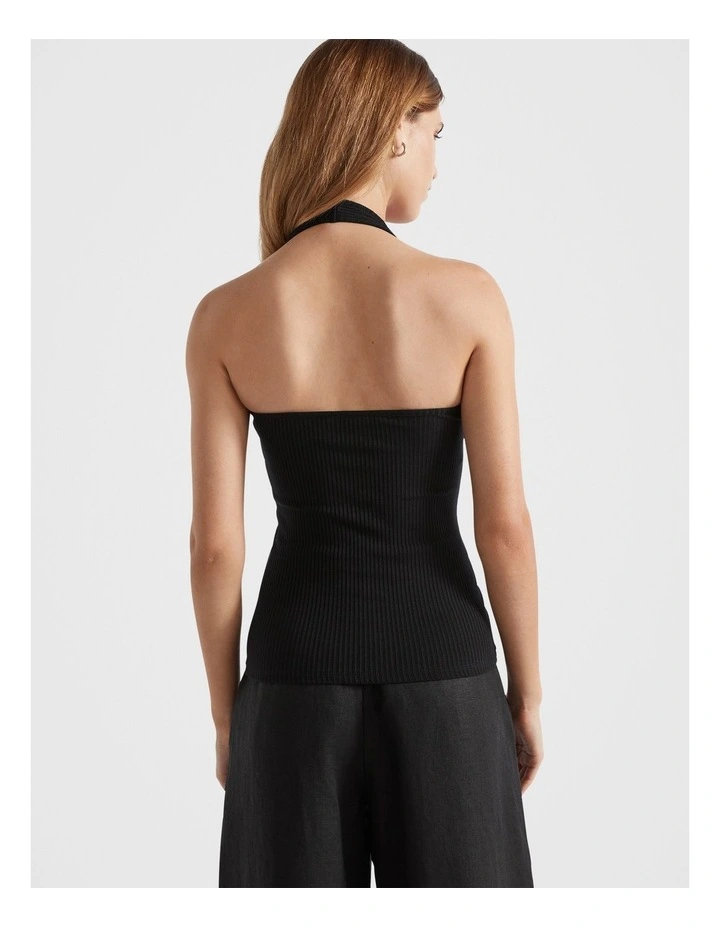 Halter Rib Tank in Black image 4