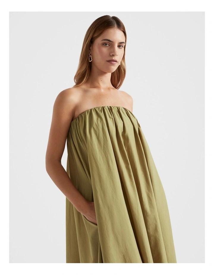 Voile Gathered Strapless Maxi Dress in Pistachio image 3