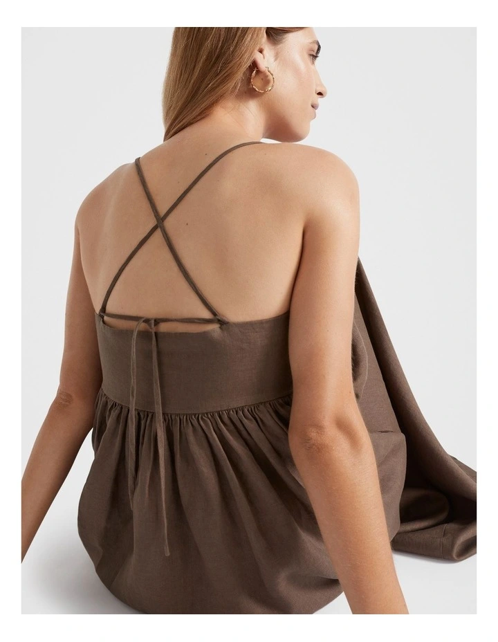 Linen Sun Dress in Cappuccino image 4