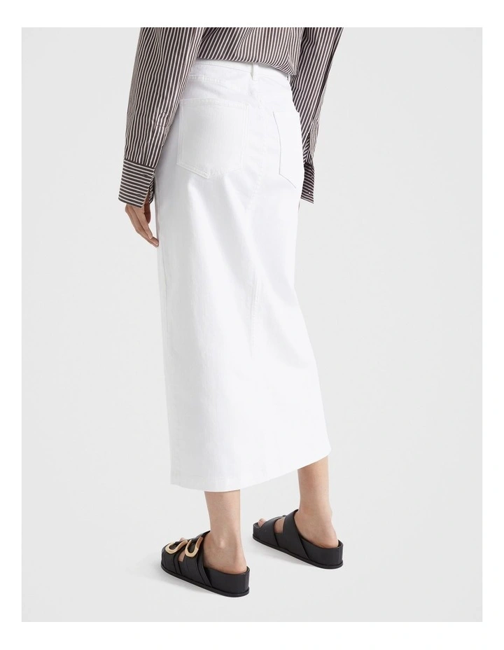 Denim Maxi Split Front Skirt  in White image 4